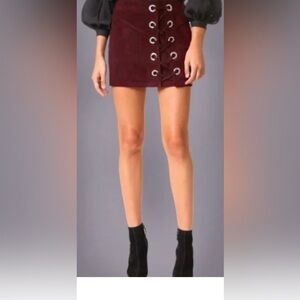 PARKER Suede Lace-Up Monica Skirt in Burgundy size 4